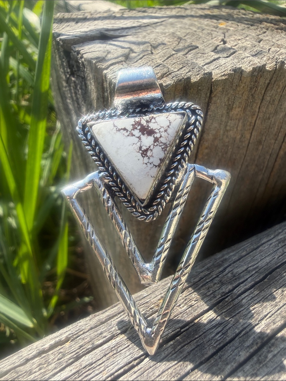 925 White Wild Horse Triangle Sterling Plated Pendant
